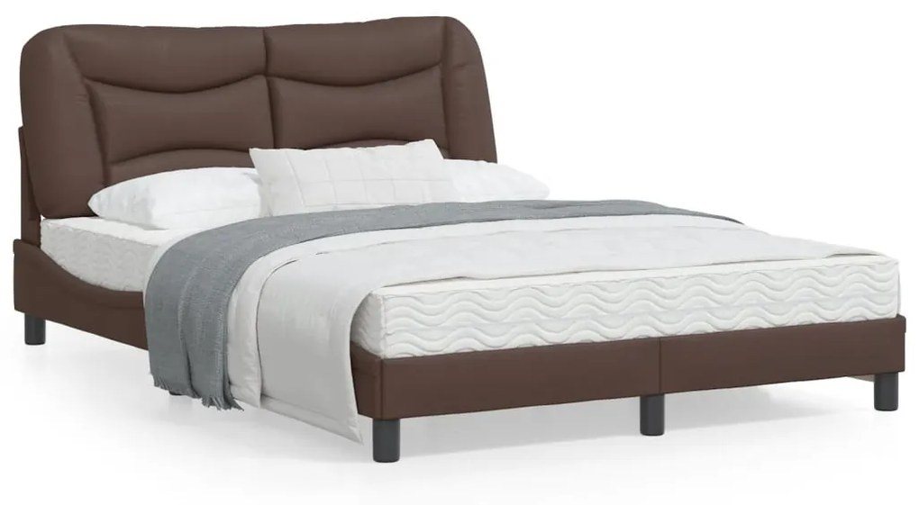 Estrutura cama c/ cabeceira couro artificial 140x190cm castanho