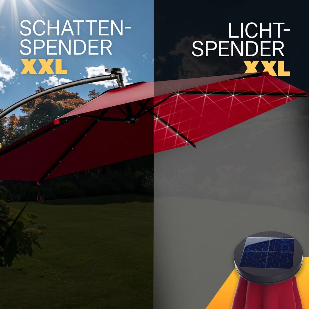 Guarda-sol solar cantilever LED Haiti Ø300cm Proteção UV 80+ vermelho