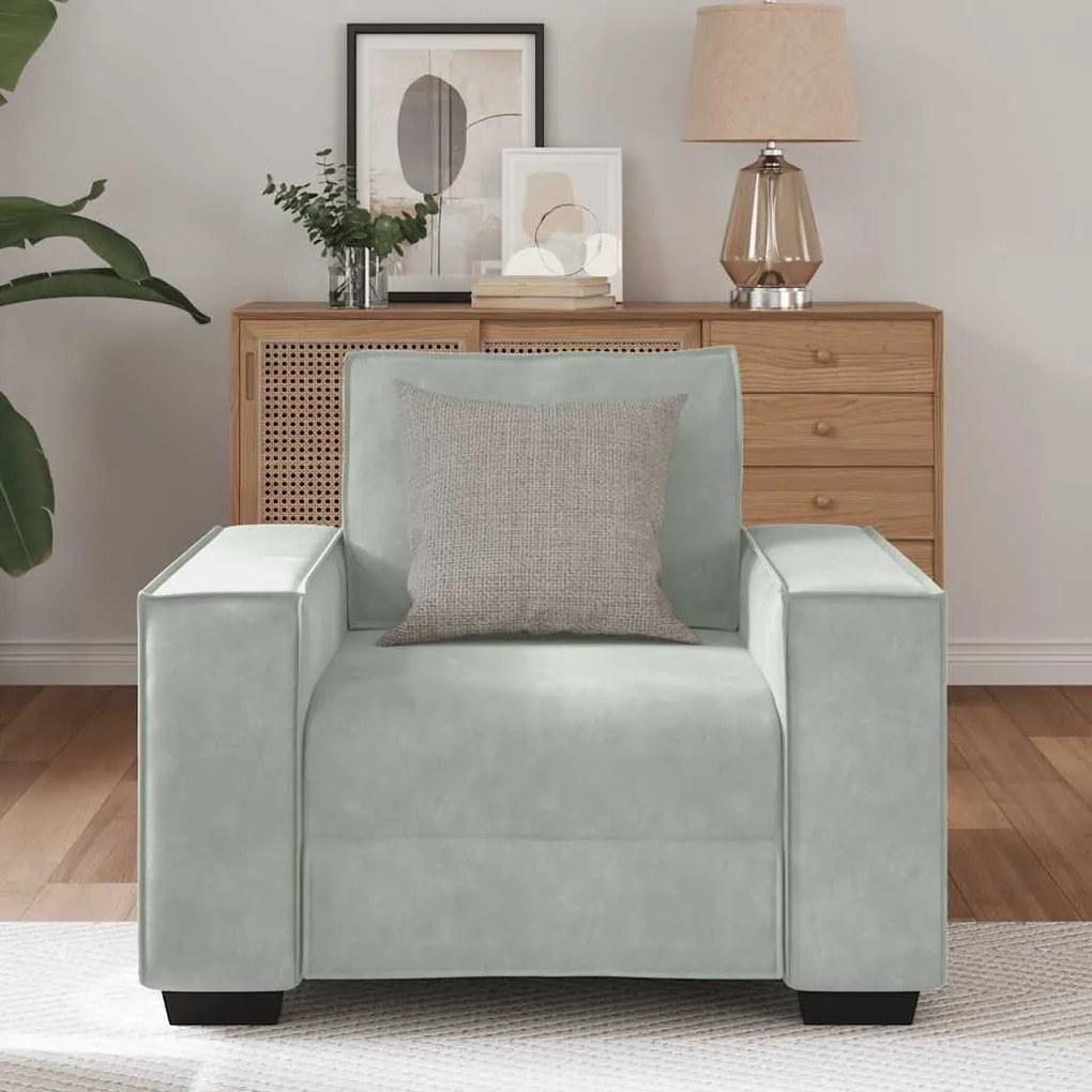 Poltrona 60 cm veludo cinzento-claro
