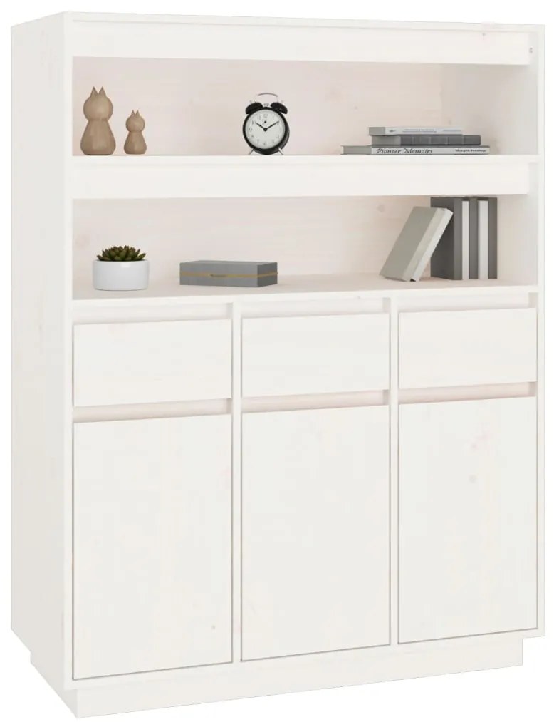 Aparador alto 89x40x116,5 cm madeira de pinho maciça branco