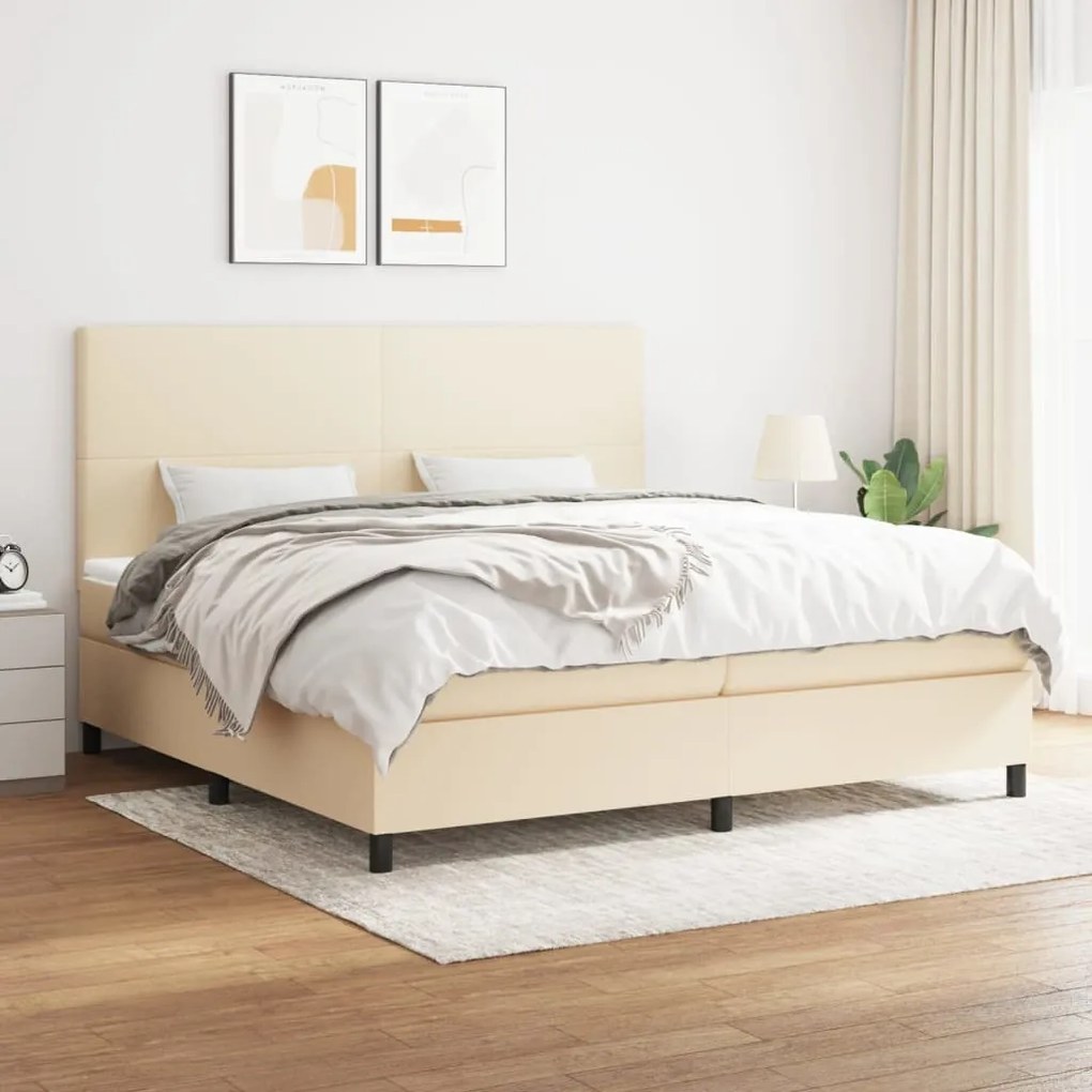 Cama com molas/colchão 200x200 cm tecido cor creme
