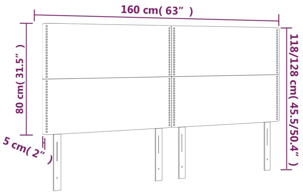Cabeceira de cama c/ LED veludo 160x5x118/128 cm cinza-claro