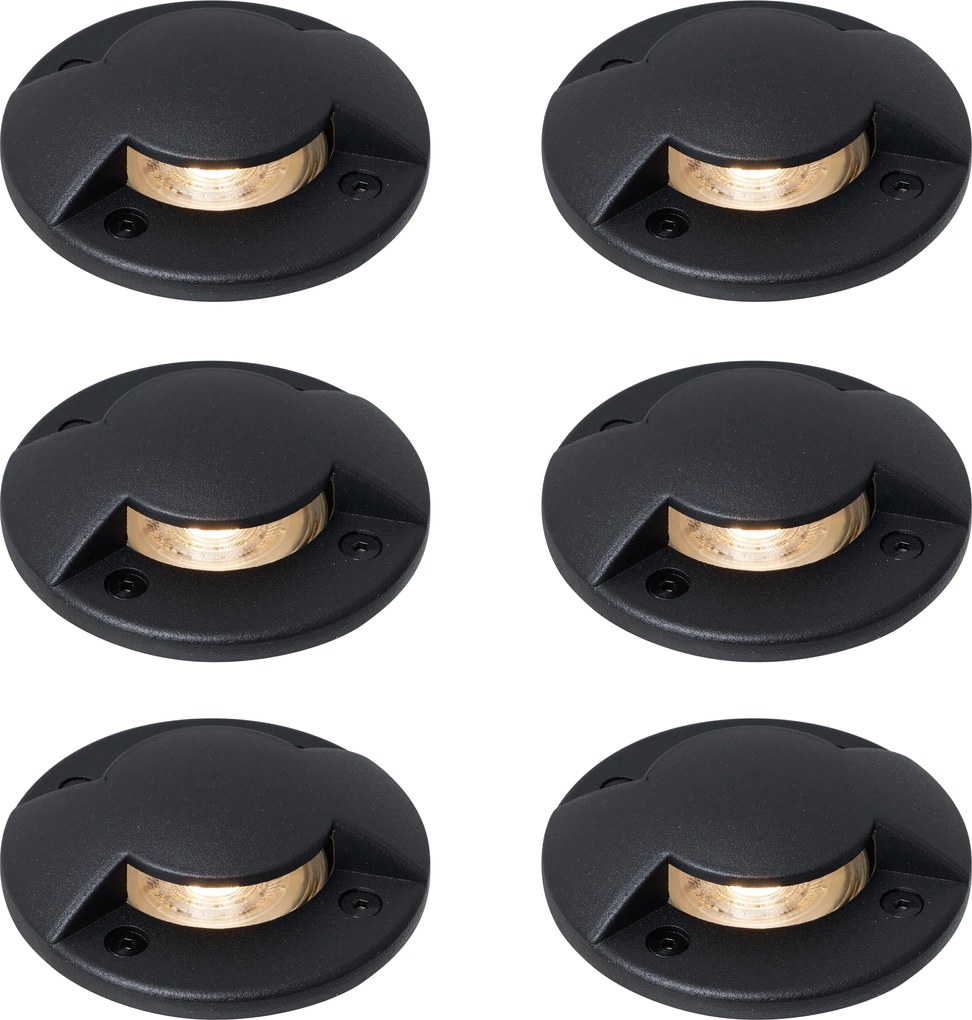 Conjunto de 6 Spots de Solo Modernos Preto GU10 50mm Efeito de 2 Luzes IP65 - Cellar