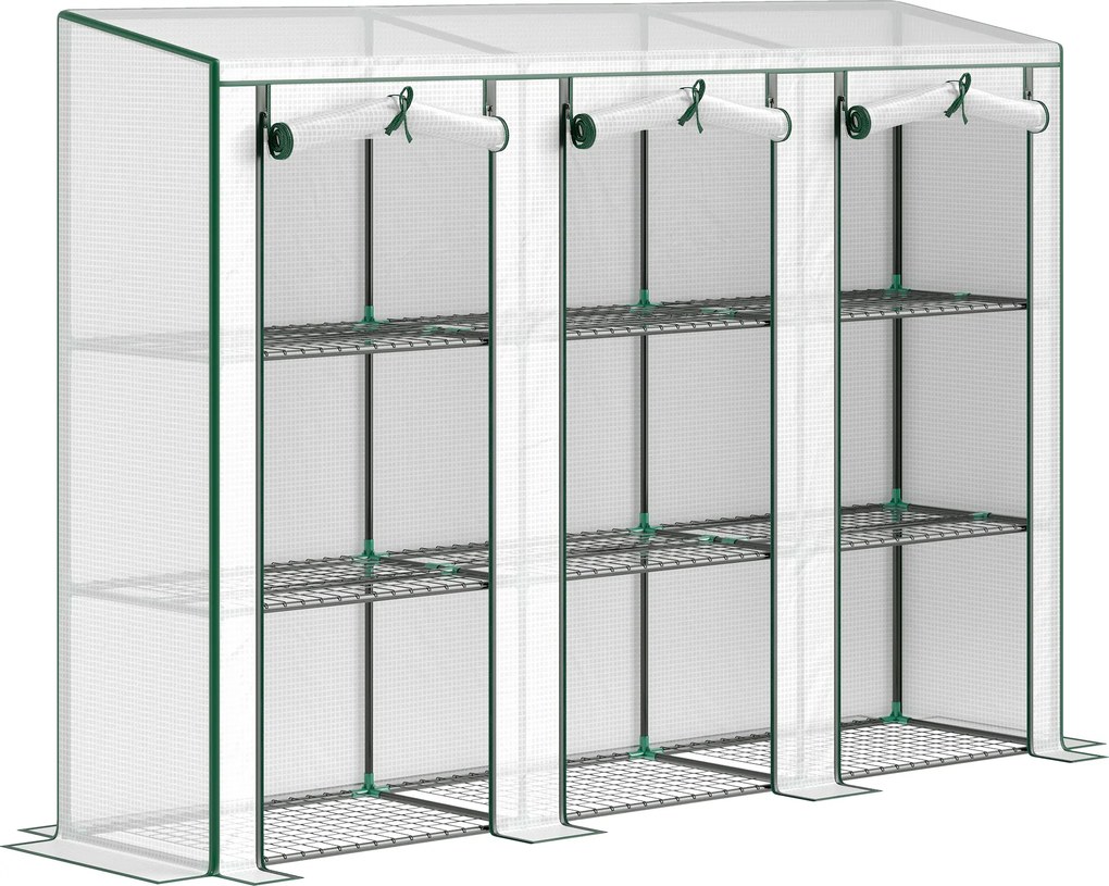 Outsunny Estufa Pequena com Prateleiras de 3 Níveis Portas com Fecho de Correr Estufa para Cultivar 215x46x151 cm Branco | Aosom Portugal