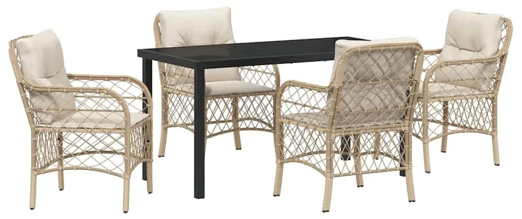 Conjunto de Jantar de Jardim 5 Peças com Almofadas Beiges em Rattan Si