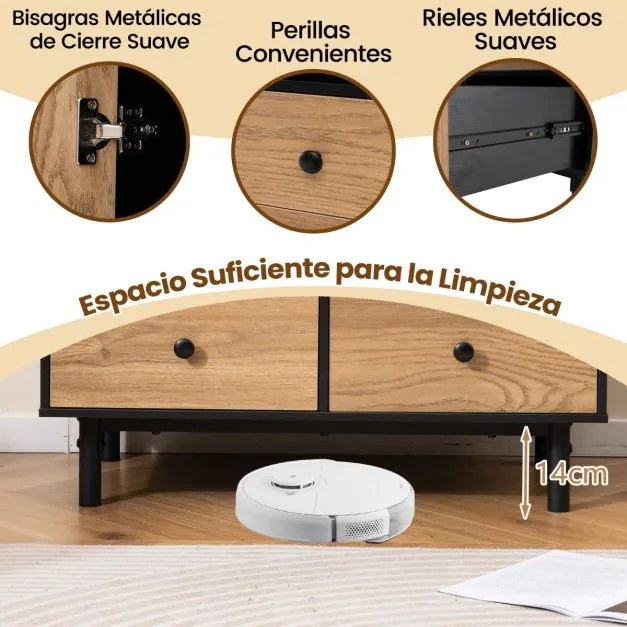 Armário com 4 gavetas e compartimento aberto, com pés de metal 80 x 45,5 x 97,5 cm Preto