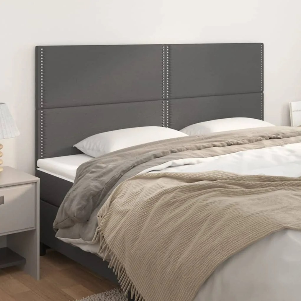 3116304 vidaXL Cabeceira de cama 4 pcs couro artificial 100x5x78/88cm cinzento