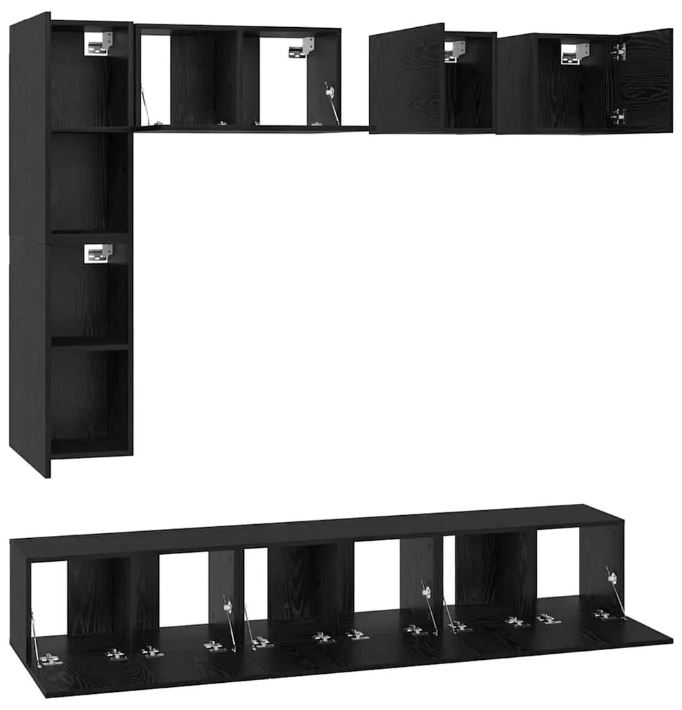 Conjunto de móvel de TV 8 pcs Carvalho preto Madeira processada