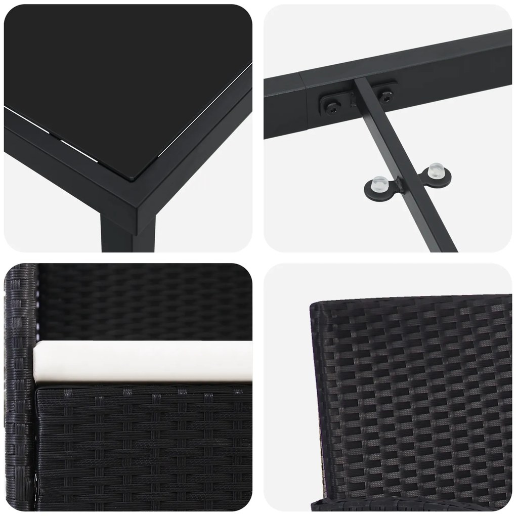 Conjunto de Jantar de Jardim 7 Peças com Almofadas Preto Rattan Poliés