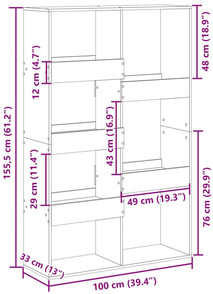 Estante 100x33x155,5 cm derivados de madeira cinzento cimento