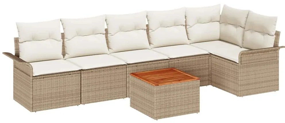 Conjunto de Sofá de Jardim de 7 Peças da com Almofadas Beiges e Madeir