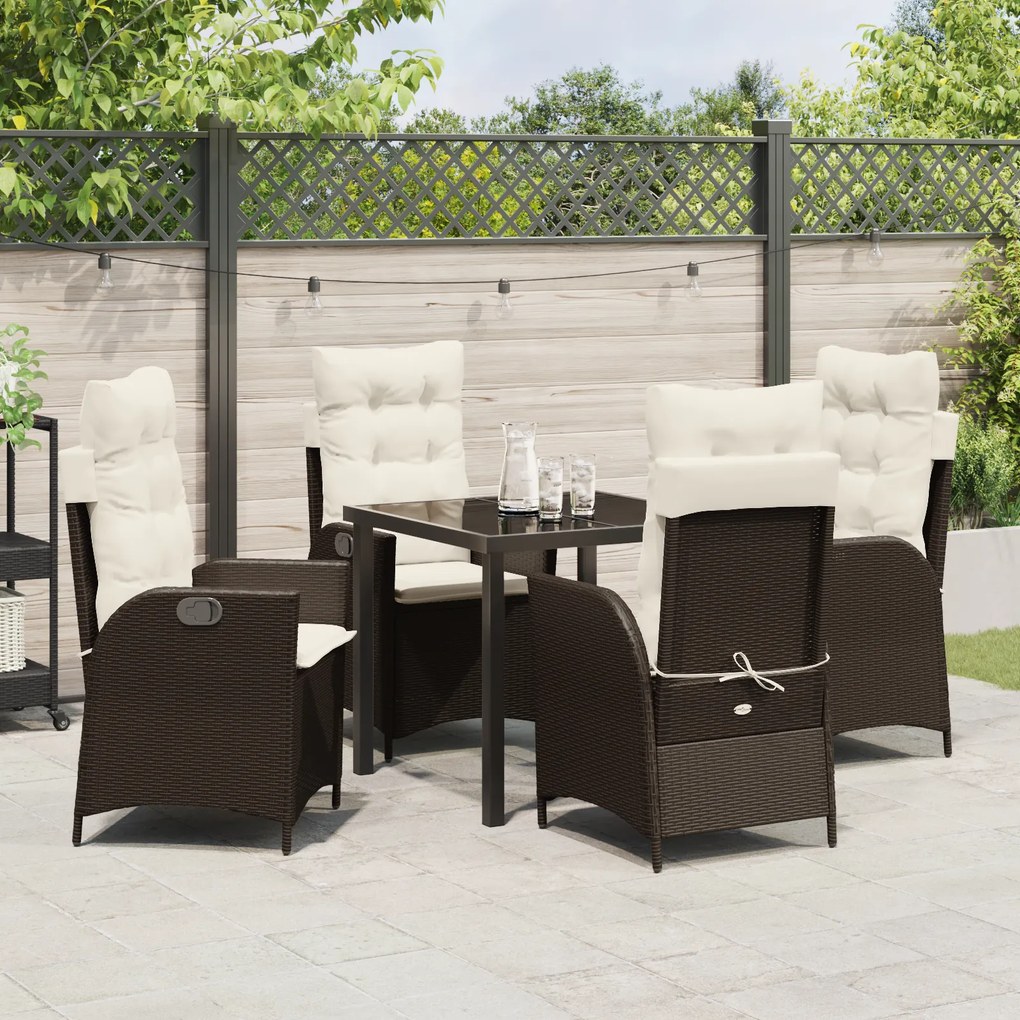 vidaXL Conjunto de Jantar de Jardim de 5 peças com Almofadas Marrons em Rattan Polido
