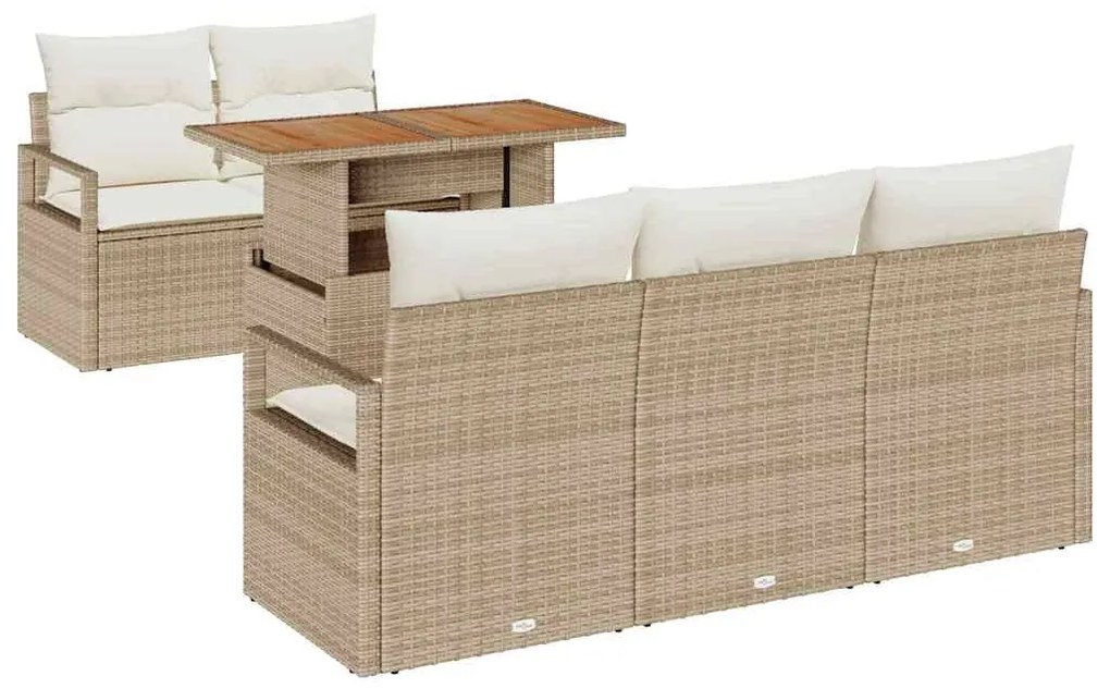 Conjunto de Sofá de Jardim de 6 Peças com Almofadas Bege em Rattan Sin