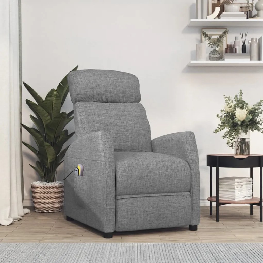 vidaXL Poltrona de massagens elétrica tecido cinzento-claro