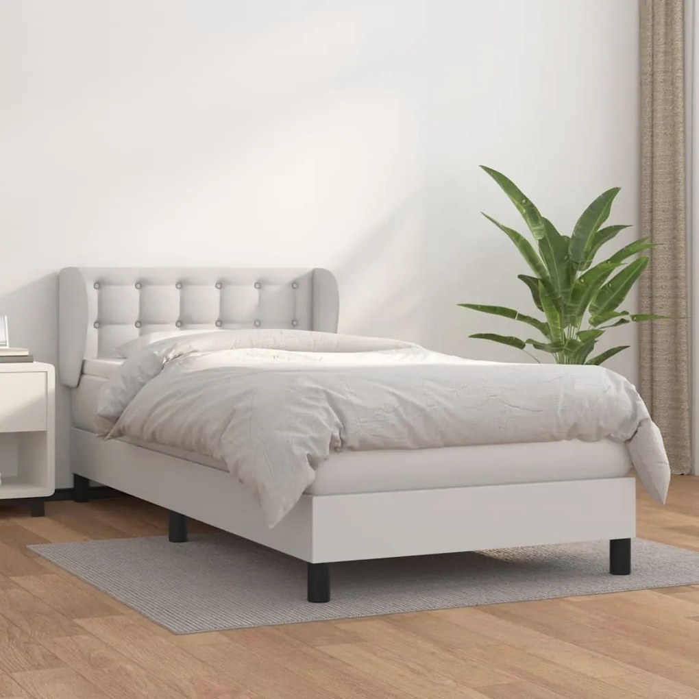 Cama com molas/colchão 90x200 cm couro artificial branco