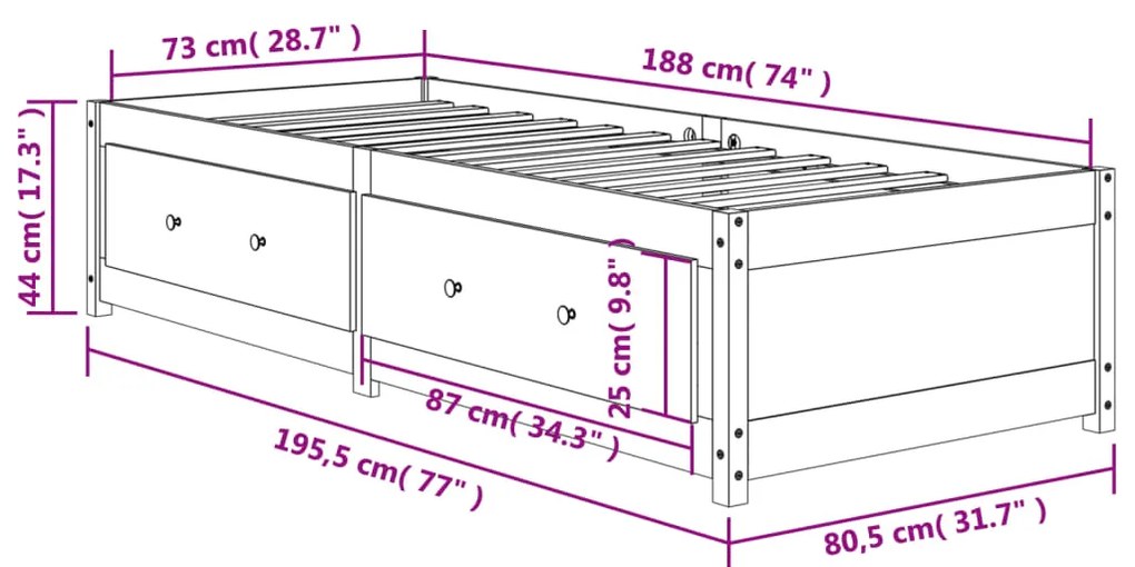 Sofá-cama 75x190 cm madeira de pinho maciça castanho cera