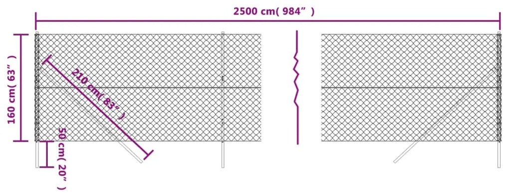 Cerca de arame 1,6x25 m prateado