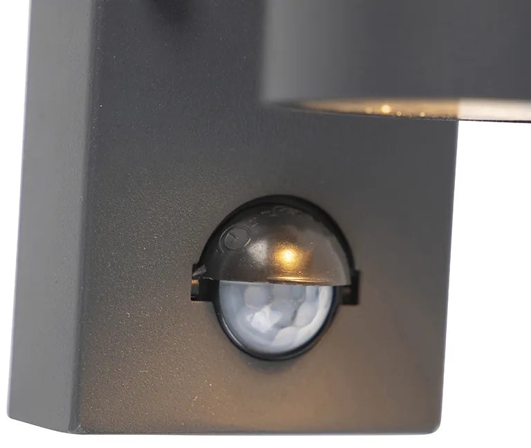 Candeeiro de parede exterior antracite com sensor de movimento 2 luzes IP44 - Duo Moderno
