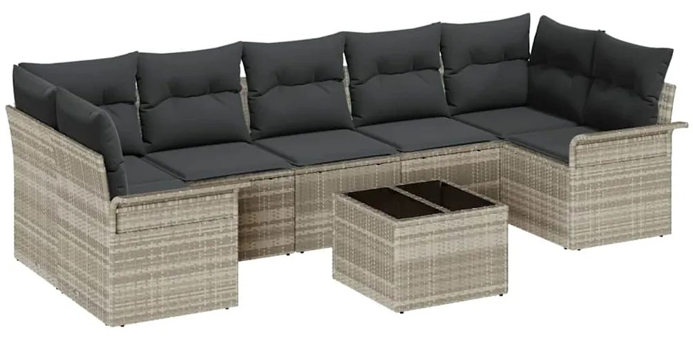 Conjunto de Sofá de Jardim 8 Peças com Almofadas Cinza Claro em Rattan