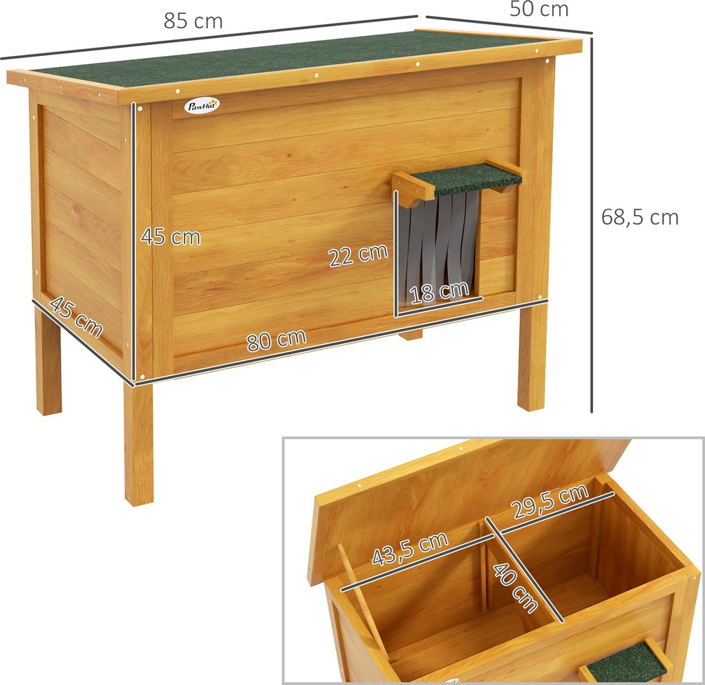 Casinha para gatos, exterior em madeira elevada com teto basculante e isolamento, 85 x 50 x 68,5 cm