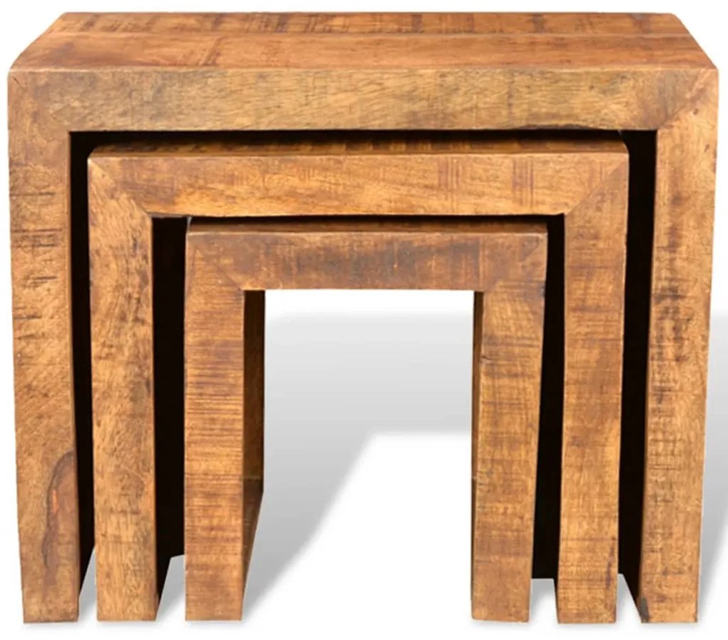 Conjunto mesas de encastrar 3 pcs madeira de mangueira maciça