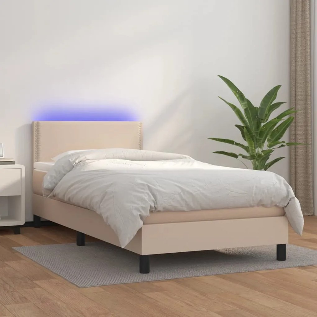 3134134 vidaXL Cama box spring c/ colchão/LED 80x200cm couro artif. cappuccino