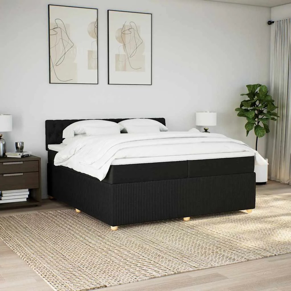 Cama com molas/colchão 200x200 cm tecido preto