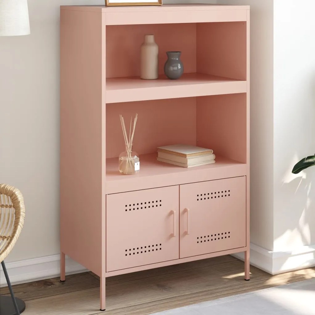 vidaXL Aparador alto 68x39x113 cm aço rosa