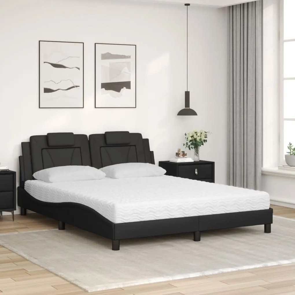 Cama com colchão 160x200 cm couro artificial preto