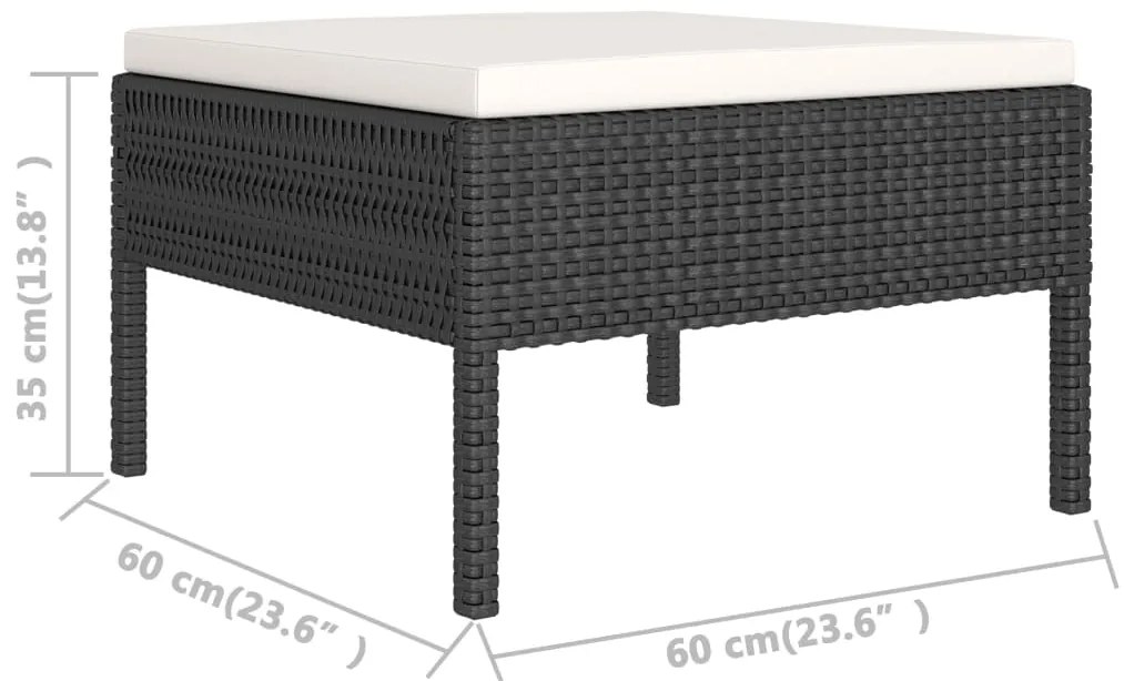 2 pcs conjunto lounge de jardim c/ almofadões vime PE preto