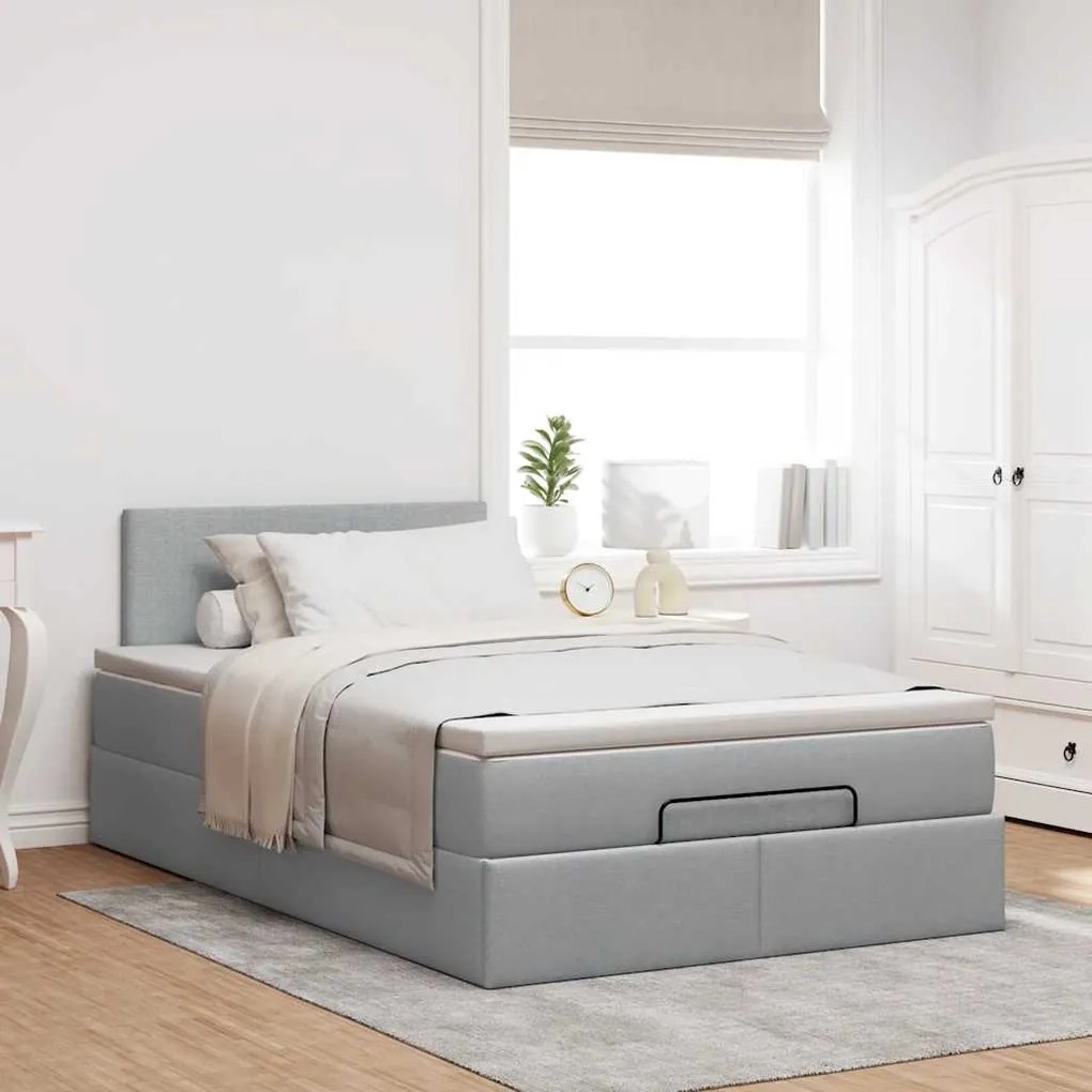 Cama otomana com colchão 120x190 cm tecido cinzento claro