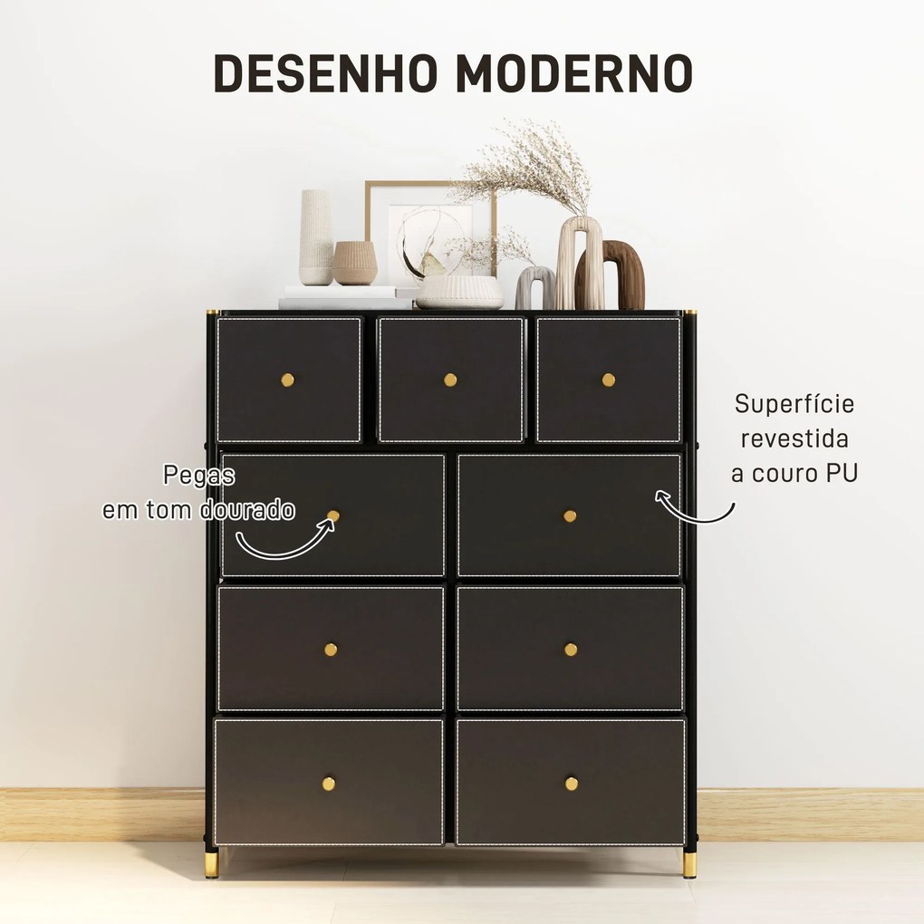 Cómoda para Dormitório Cómoda de Tecido com 9 Gavetas Dobráveis com Fr