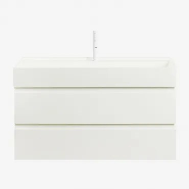 Conjunto De Móvel De Casa De Banho Suspenso Em Madeira E Folha De Freixo Com Lavatório Integrado Ona Branco & Sem Espelho & - Sklum