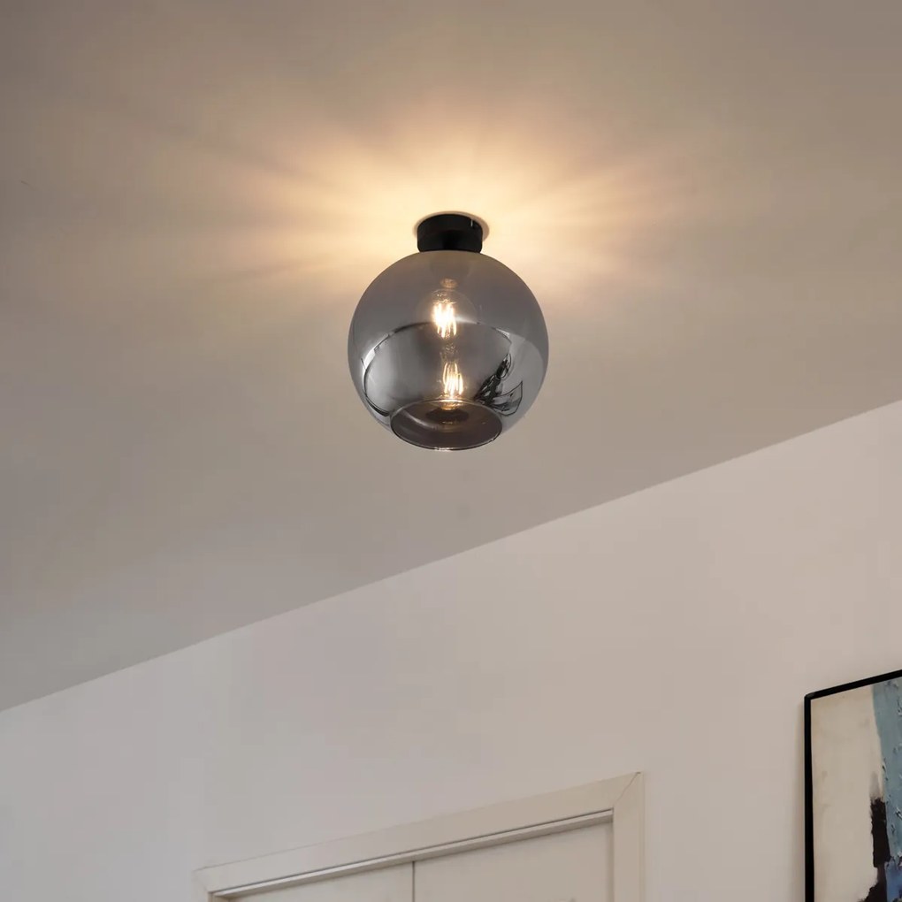 Candeeiro de Teto Art Deco Preto com Vidro Fumê - Sandra