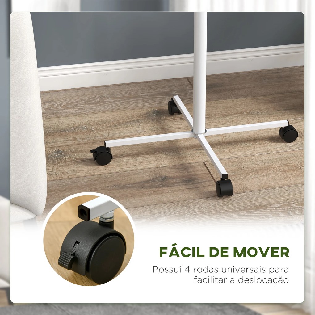 Comedouro para Pássaros em Pé Ø60x138 cm com 4 Rodas 2 Recipientes de Aço Inoxidável e 2 Poleiros Branco