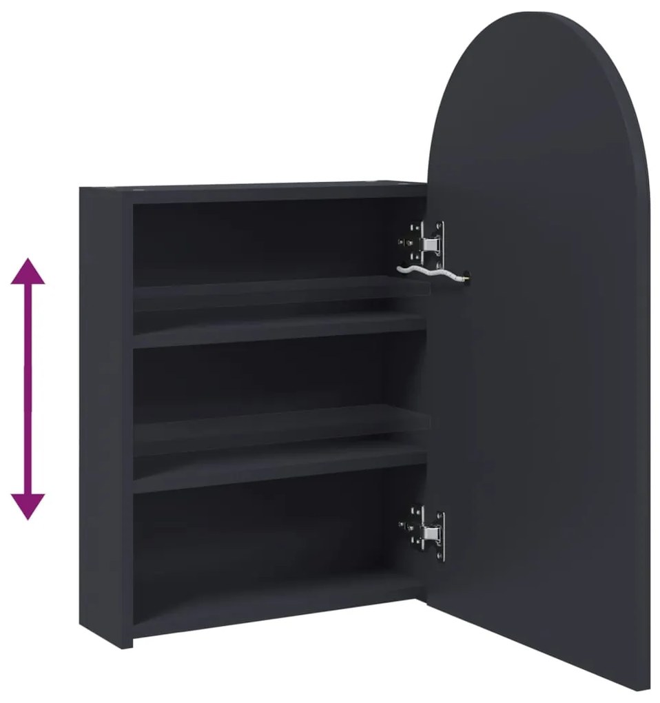 Armário espelhado arqueado p/ casa de banho c/ luz LED cinzento