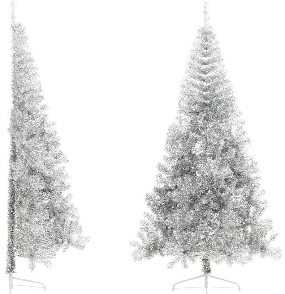 vidaXL Meia árvore de Natal artificial com suporte 210 cm PET prateado