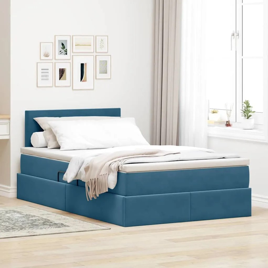 vidaXL Cama com Armazenamento Azul Escuro 120 x 200 cm Veludo