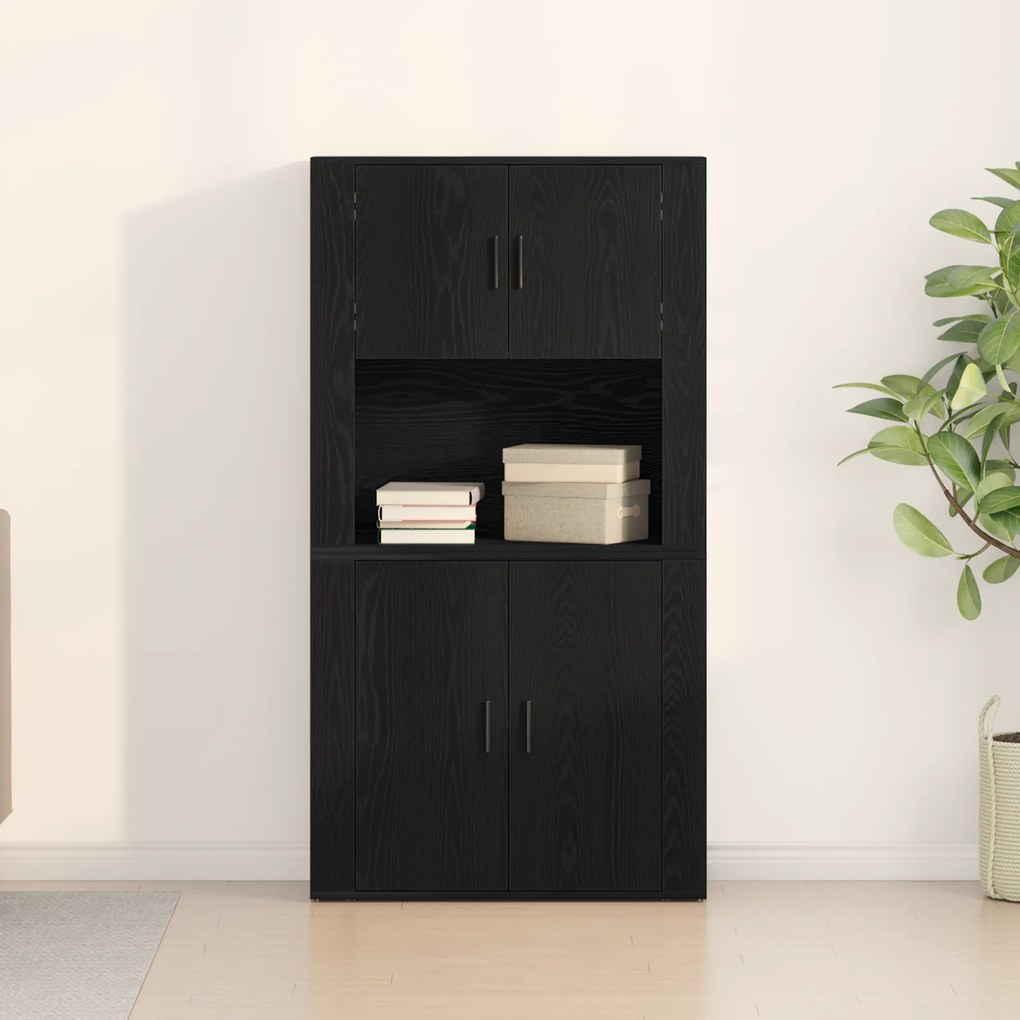 Highboard Preto Carvalho 80x33x150 cm Madeira de engenharia