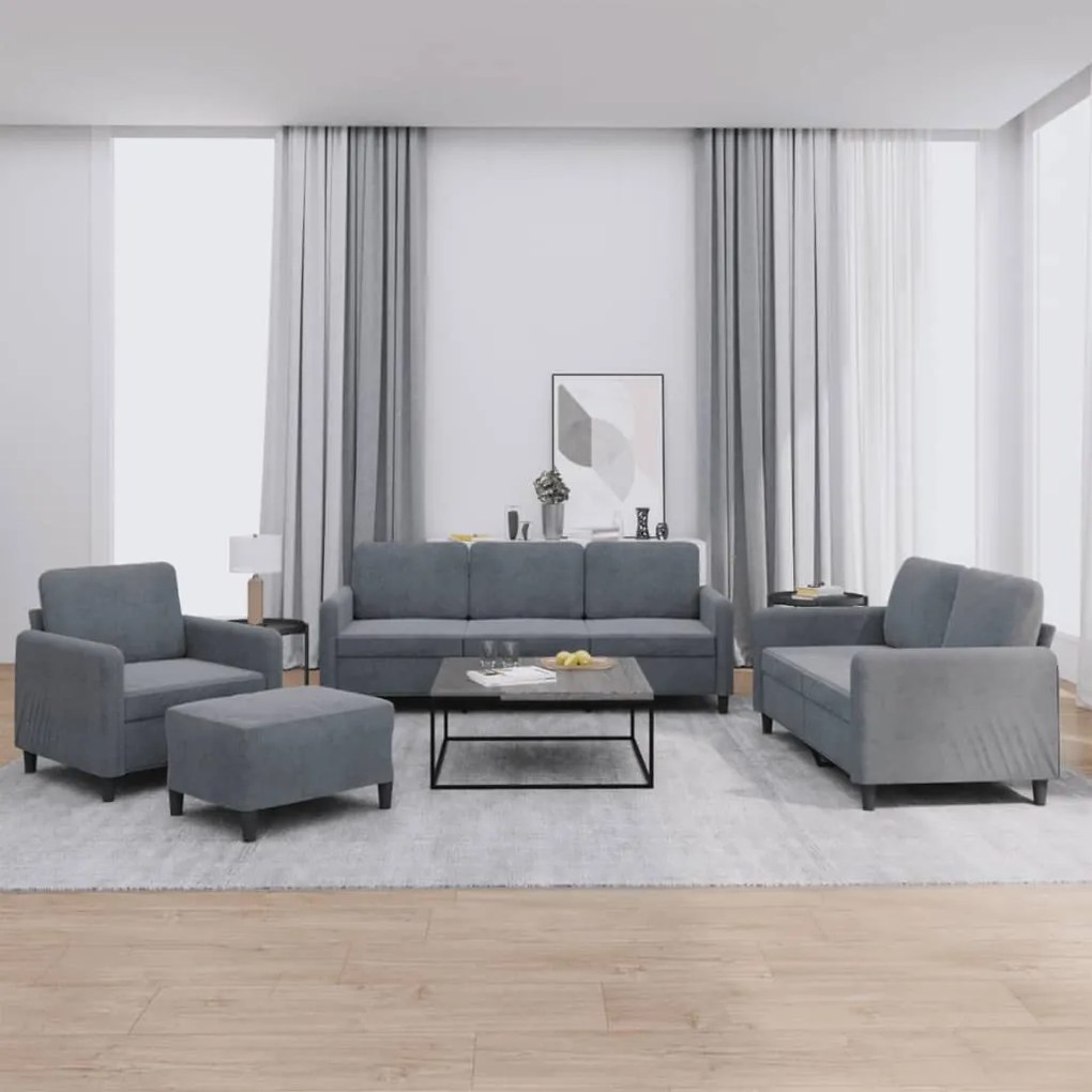 4 pcs conjunto de sofás veludo cinzento-escuro