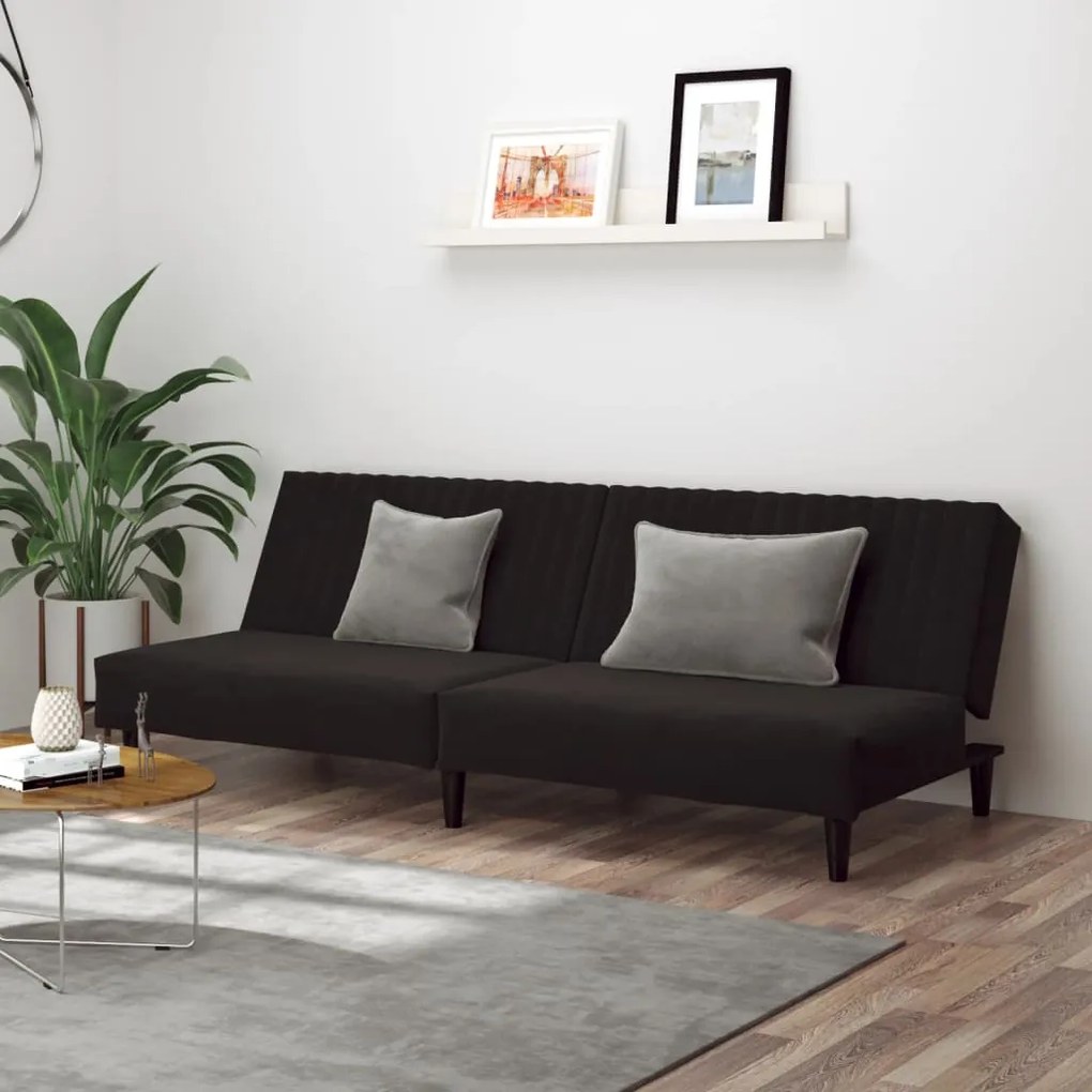 337645 vidaXL Sofá-cama de 2 lugares veludo preto