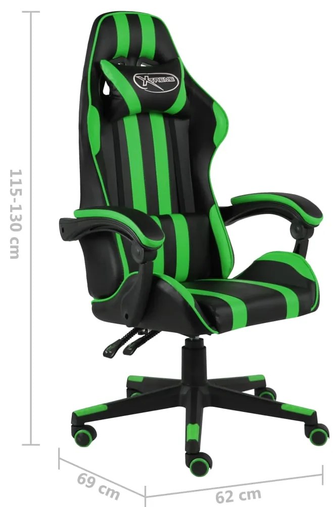 Cadeira estilo corrida couro artificial preto e verde