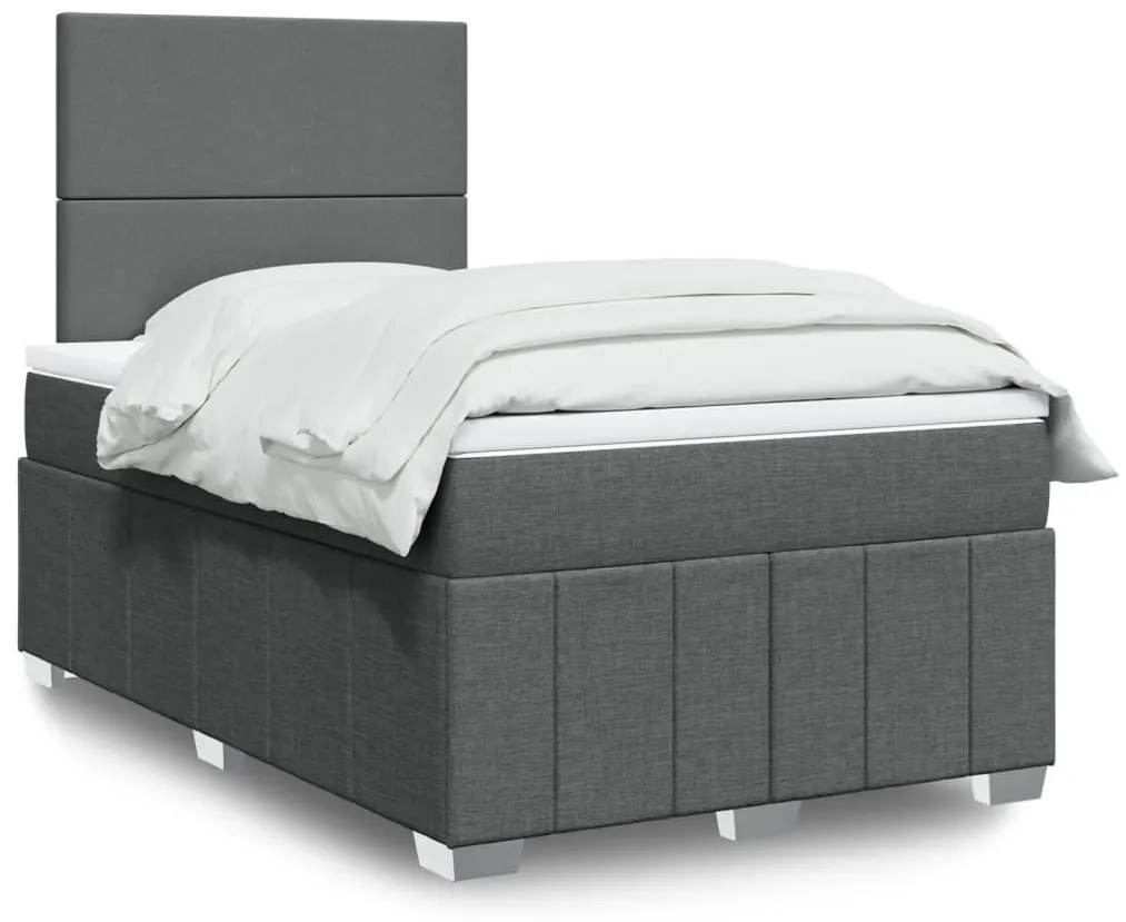 Cama boxspring com colchão 120x190 cm tecido cinzento-escuro