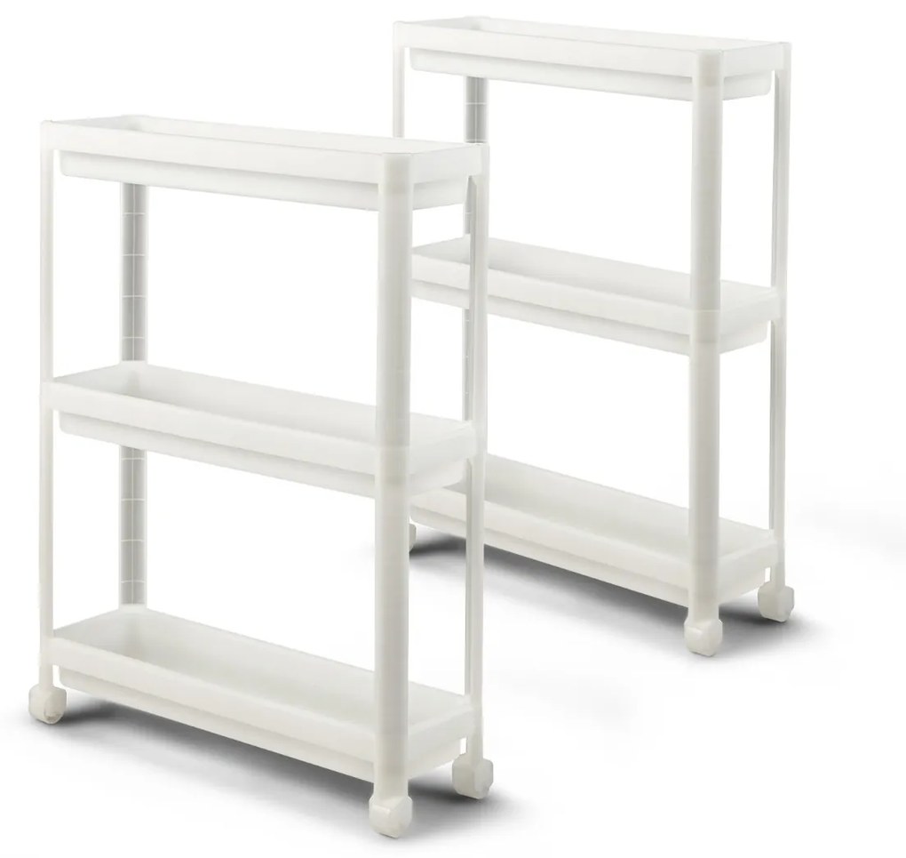Conjunto de 2 carrinhos de armazenamento com rodas Carrinho deslizante estreito de 3 camadas para banheiro cozinha 53 x 17,5 x 70 cm branco