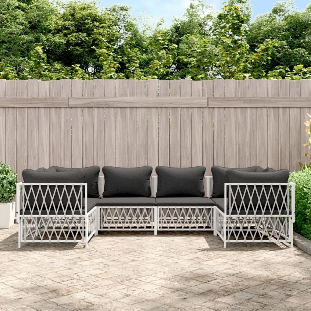 vidaXL 6 pcs conjunto lounge de jardim com almofadões aço branco