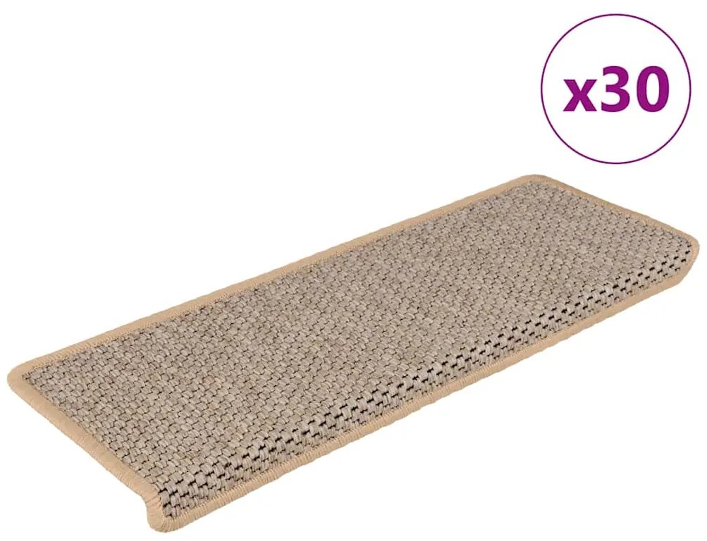 vidaXL Tapetes escada adesivos aspeto sisal 30pcs 65x21x4cm bege-claro