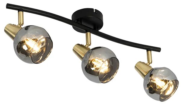 Plafon Art Deco dourado 56cm vidro fumê 3-luzes - VIDRO