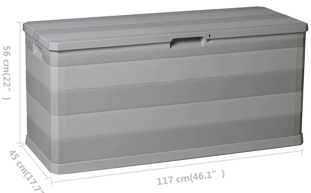 Caixa de arrumação para jardim 117x45x56 cm cinzento