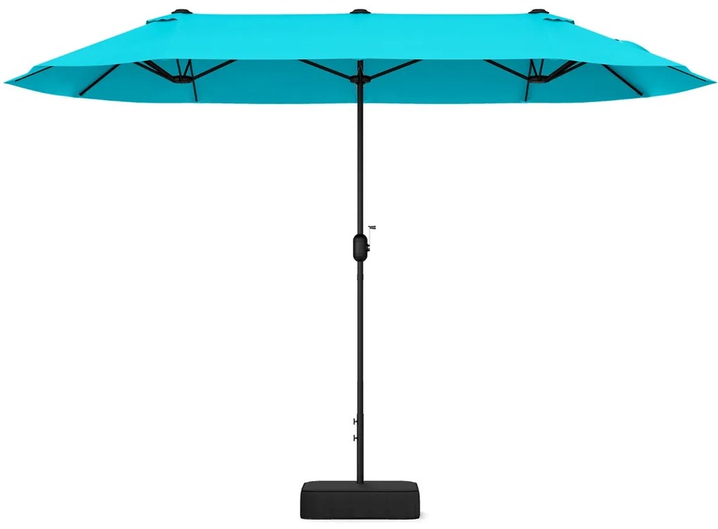 Guarda-sol duplo 400x200 cm jardim duplo para exterior com base recarregável, manivela e 12 varas de alta resistência Turquesa