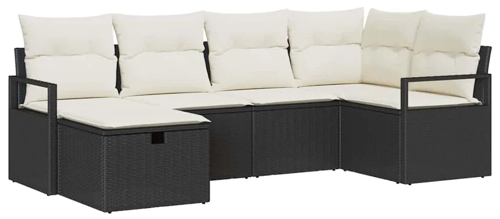 Conjunto de Sofá de Jardim vidaXL 6 Peças com Almofadas Preto Rattan S